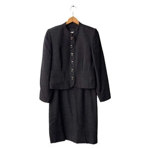 YVES SAINT LAURENT YSL Encore Black Textured 2 Pc Skirt Suit Size 44 US 12